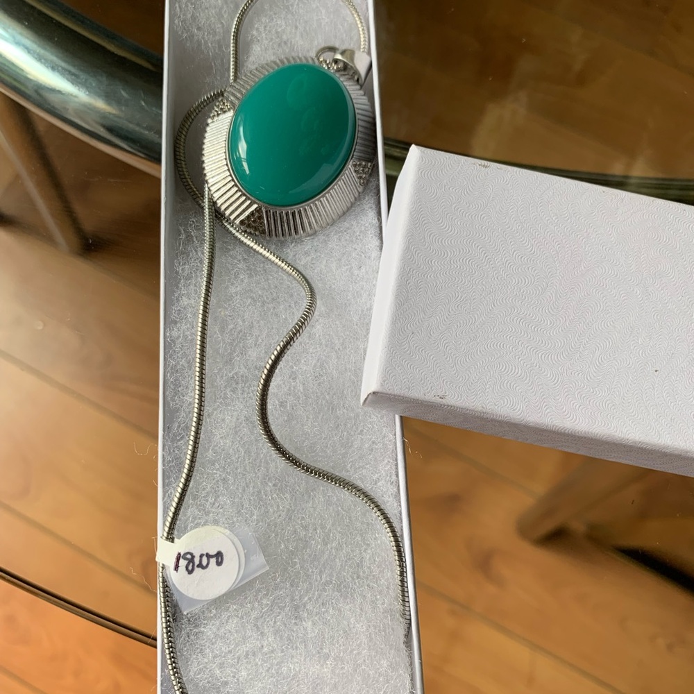 Lia Sophia Chic Silver Necklace with Teal Pendant